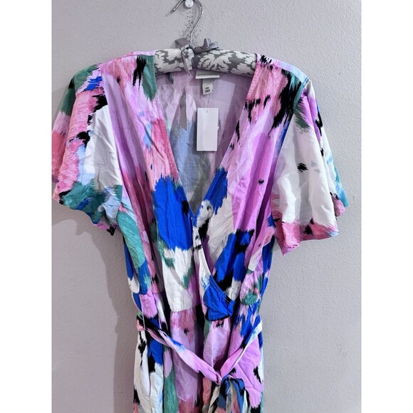 Ava & Viv Floral Flutter Short Sleeve Midi Wrap Dress XXL NEW Pockets - Picture 5 of 11